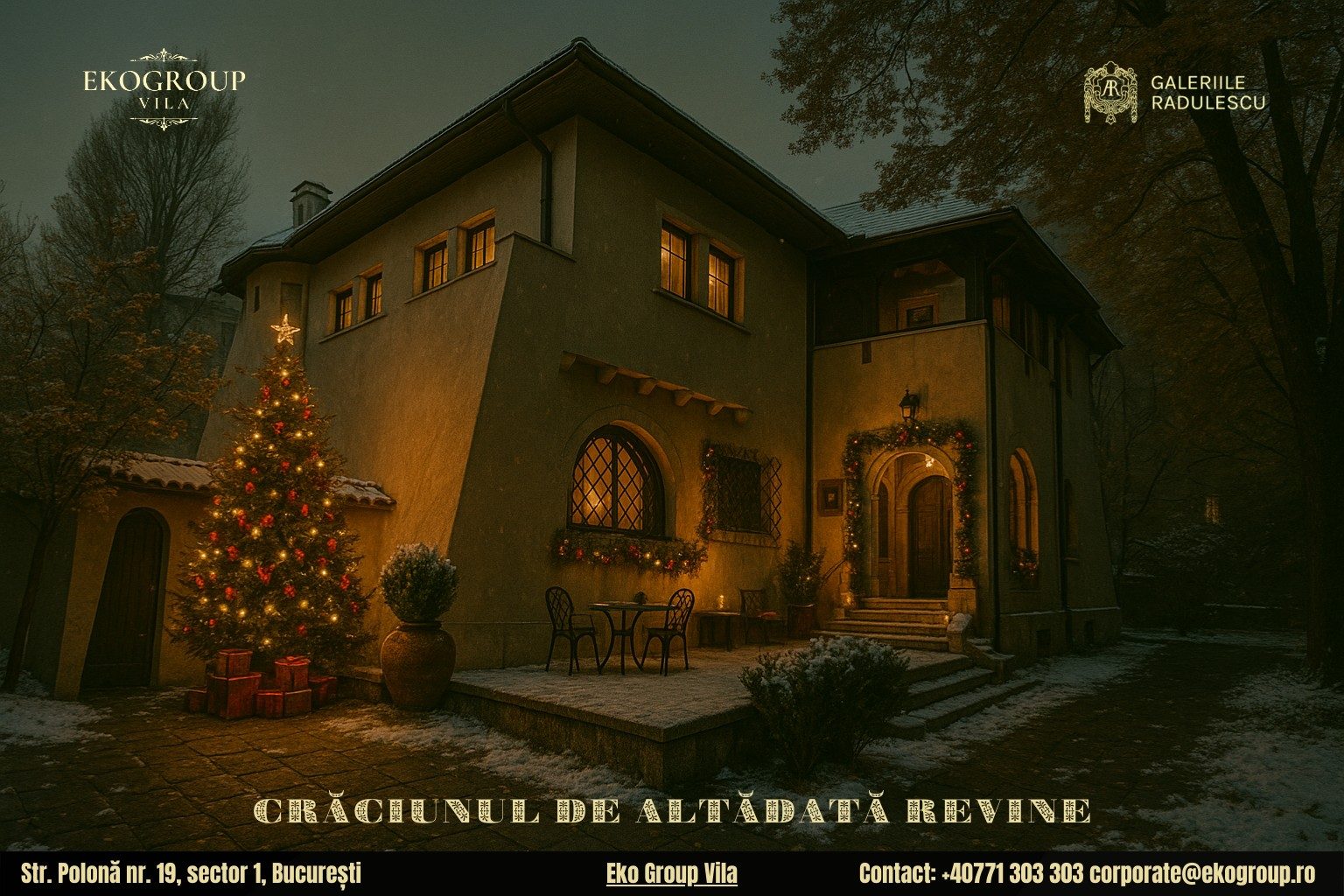 Poveste de Craciun în cadrul Crăciunului anilor ’30: magia interbelică la fosta Casa Tătărăscu transformată de Eko Group Vila